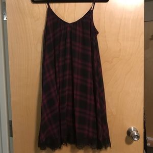 Plaid dress with lace trim